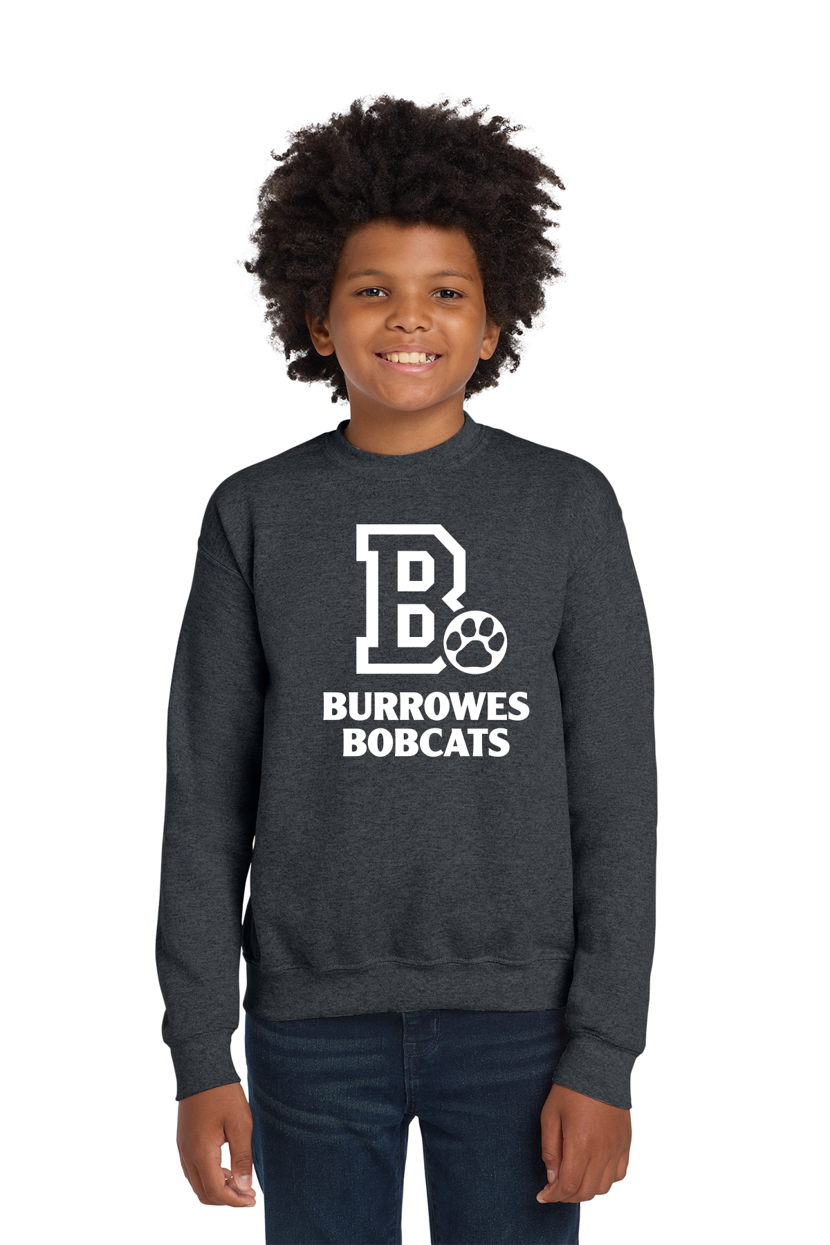 Youth Burrowes Bobcats Crewneck Sweatshirt in Charcoal