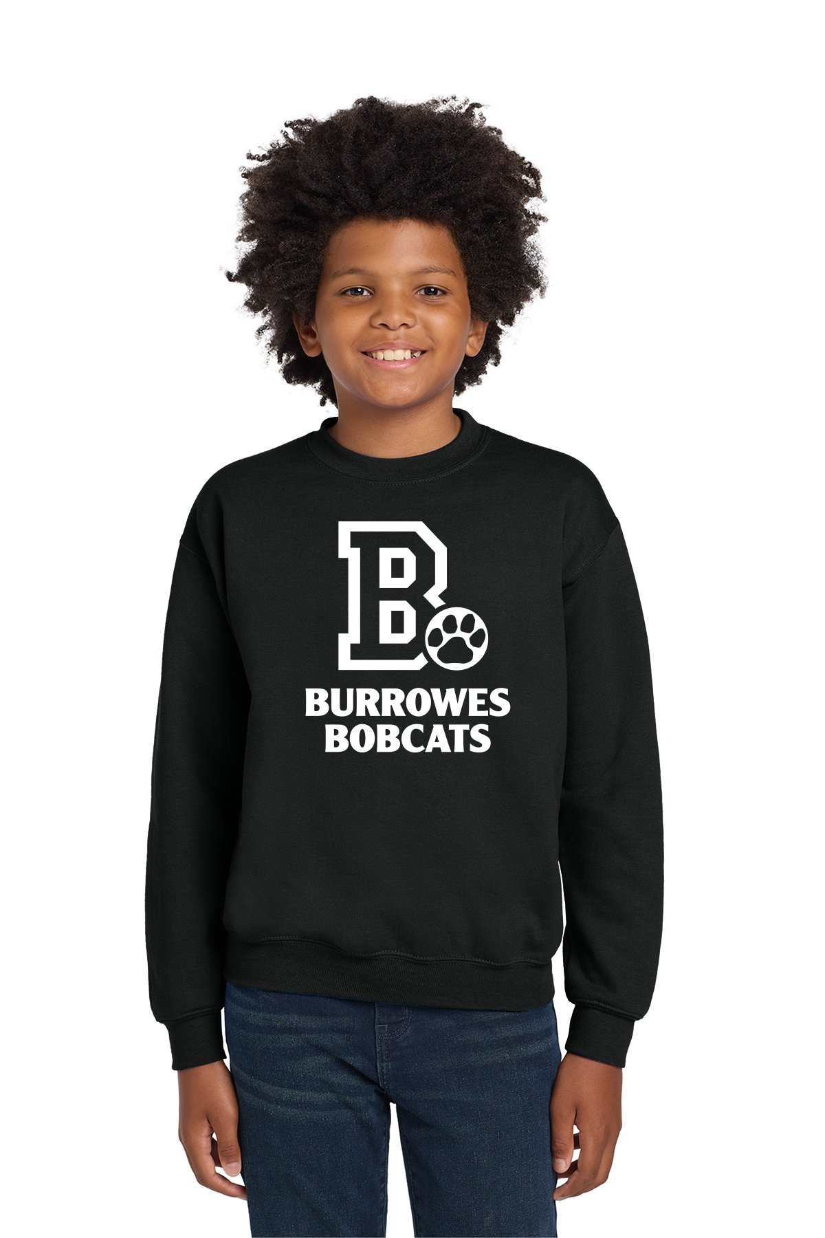 Youth Burrowes Bobcats Crewneck Sweatshirt in Black