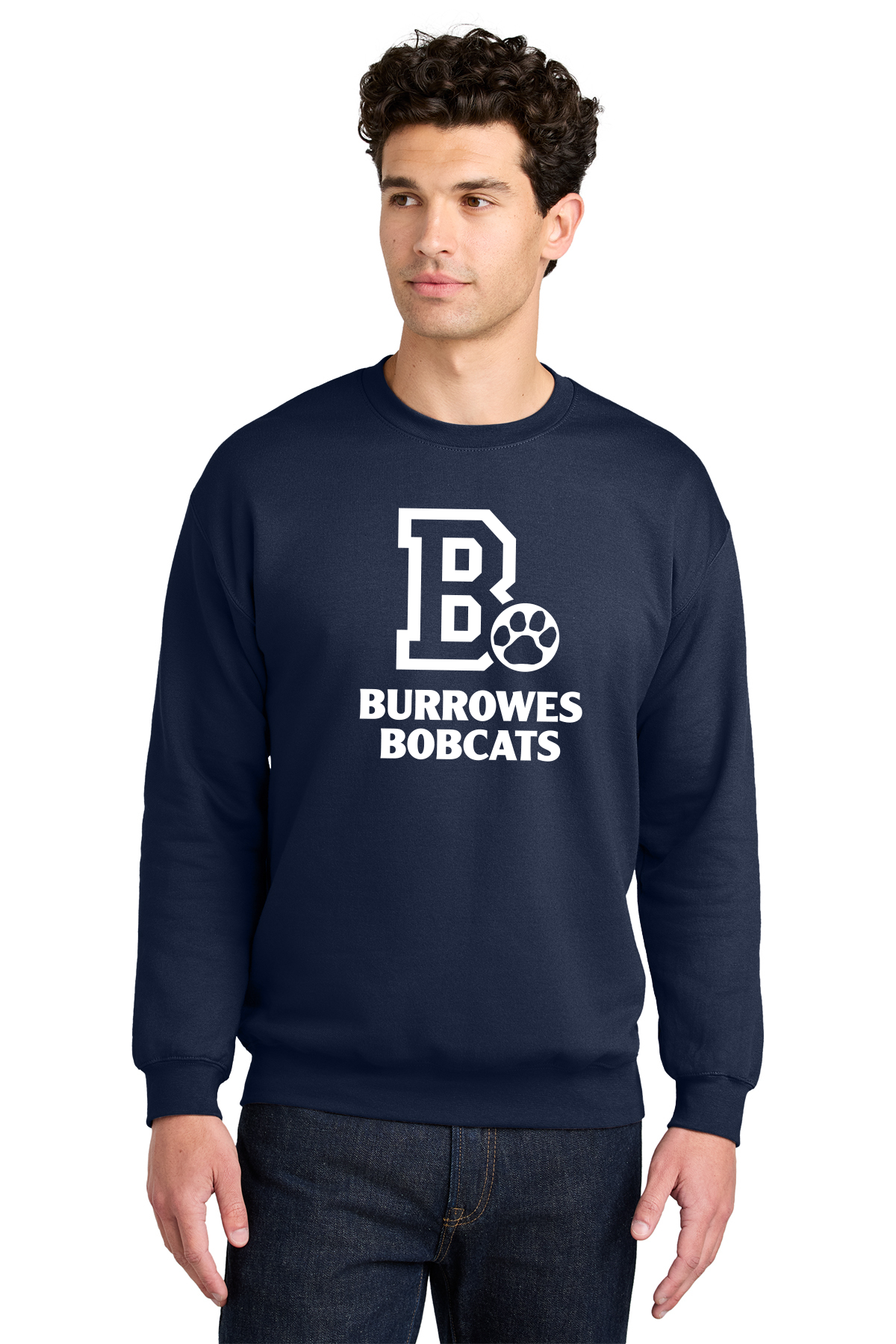Adult Burrowes Bobcats Crewneck Sweatshirt in Navy