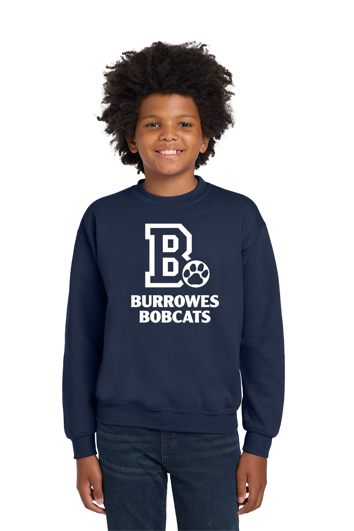 Youth Burrowes Bobcats Crewneck Sweatshirt in Navy