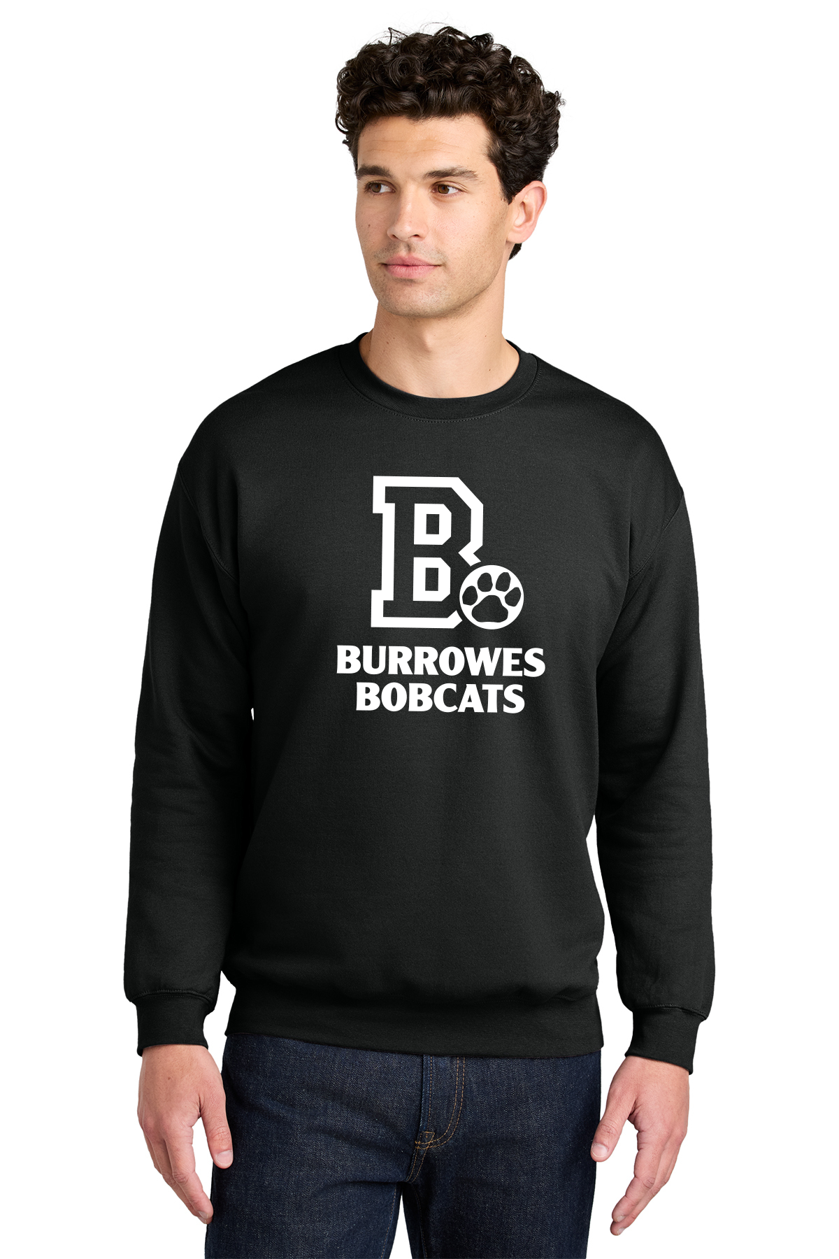 Adult Burrowes Bobcats Crewneck Sweatshirt in Black