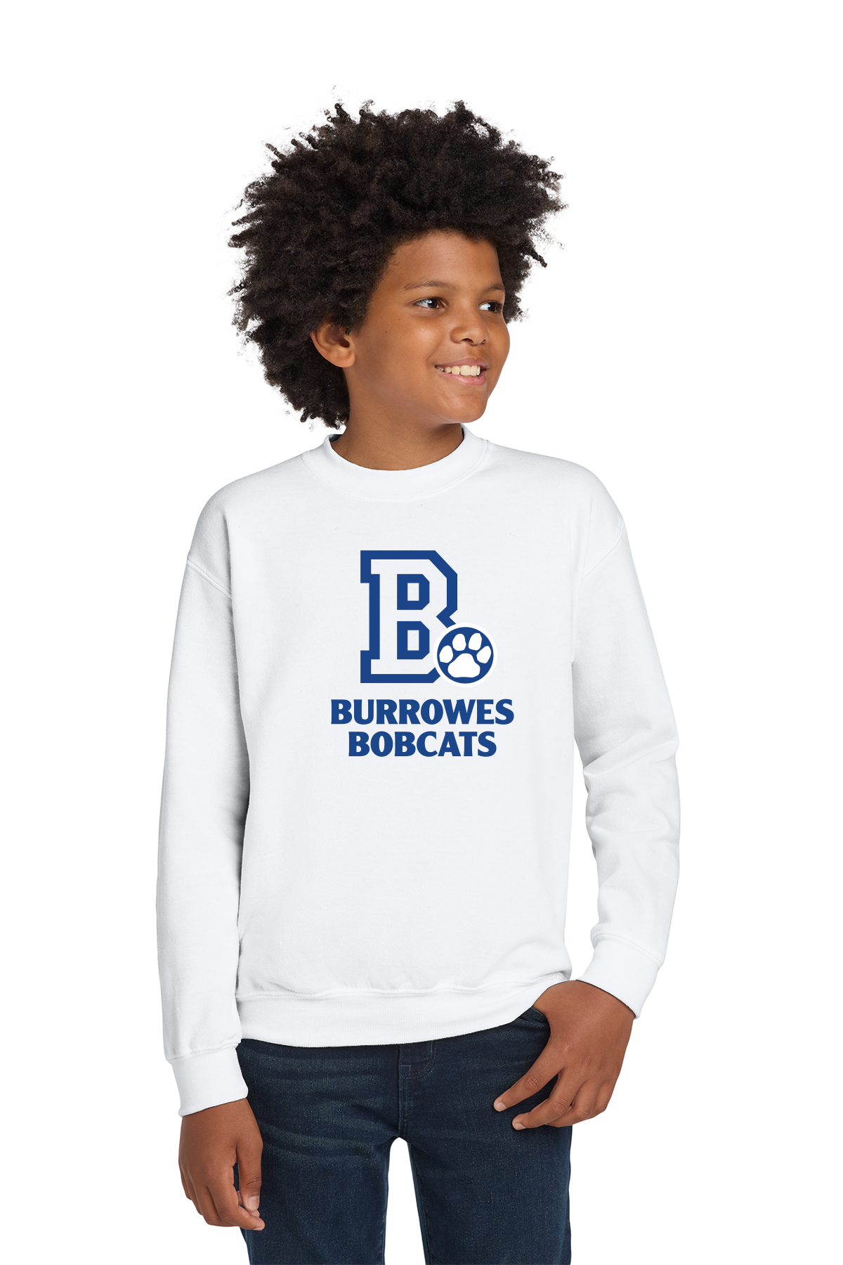 Youth Burrowes Bobcats Crewneck Sweatshirt in White