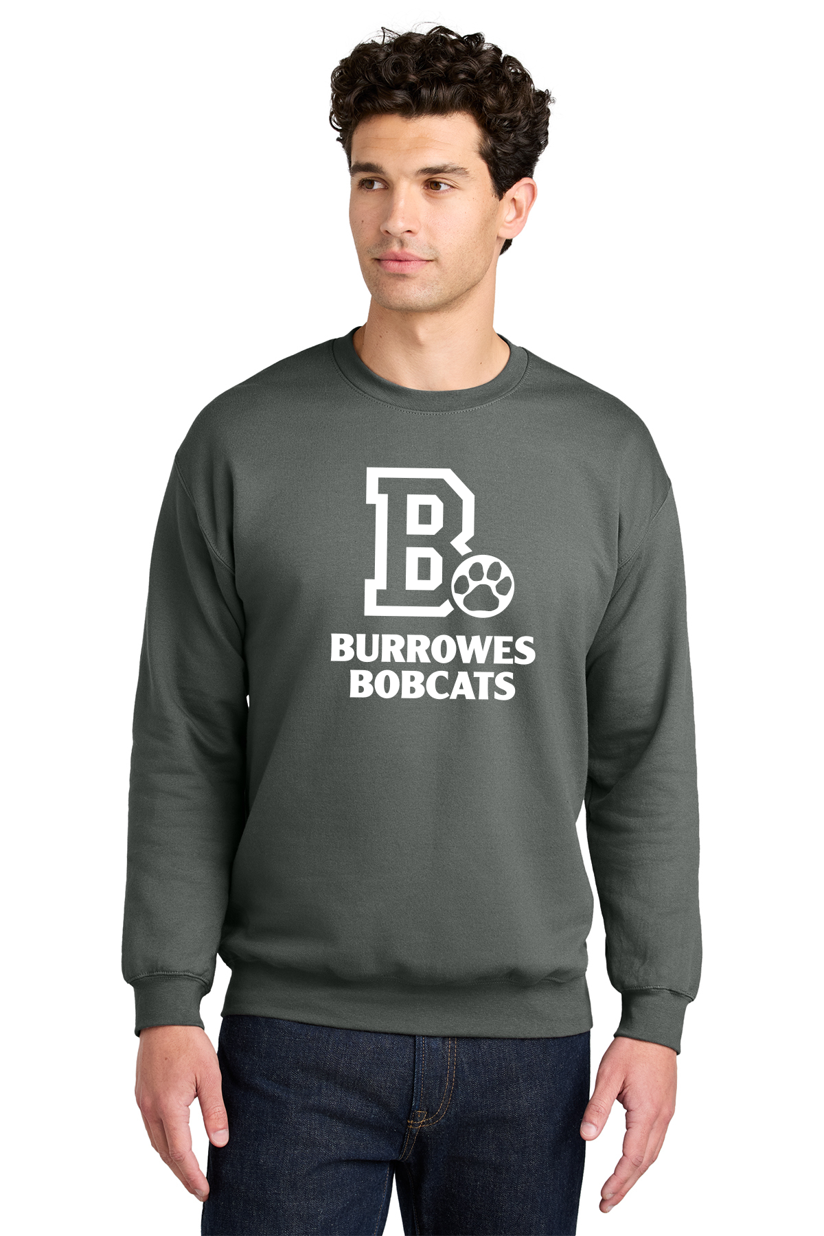 Adult Burrowes Bobcats Crewneck Sweatshirt in Charcoal